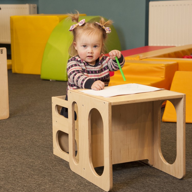 Montessori Cube Chair Set - Cube Chair and Table (Natural Lacquered)