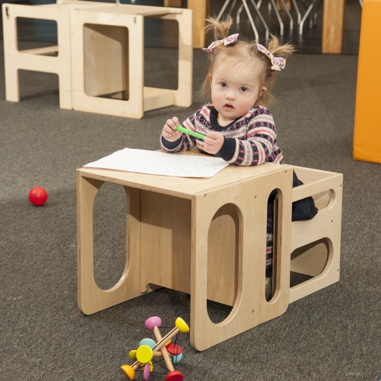 Montessori Cube Chair Set - Cube Chair and Table (Natural Lacquered)