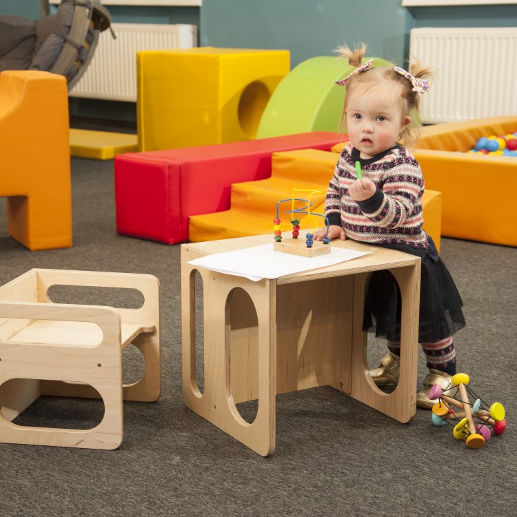 Montessori Cube Chair Set - Cube Chair and Table (Natural Lacquered)