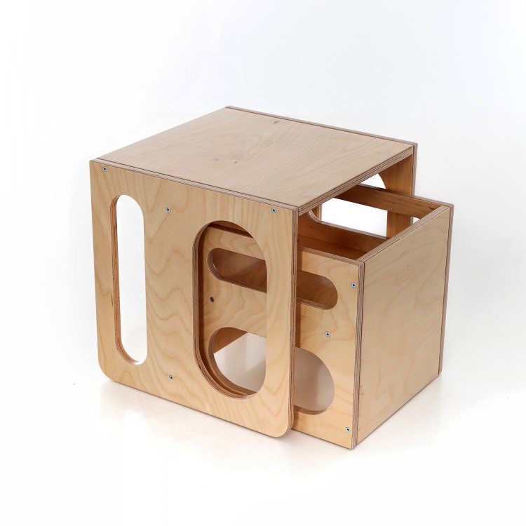 Montessori Cube Chair Set - Cube Chair and Table (Natural Lacquered)