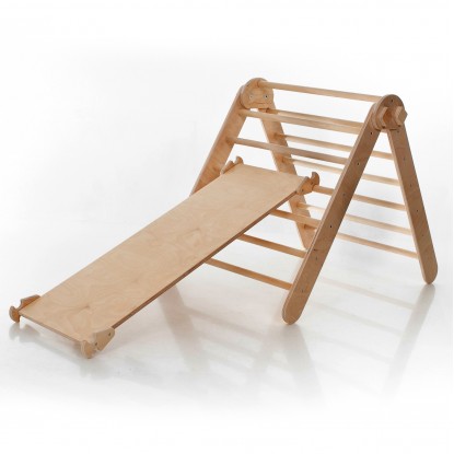 Adjustable Climbing Triangle with Ramp & Slide (Natural Lacquered)