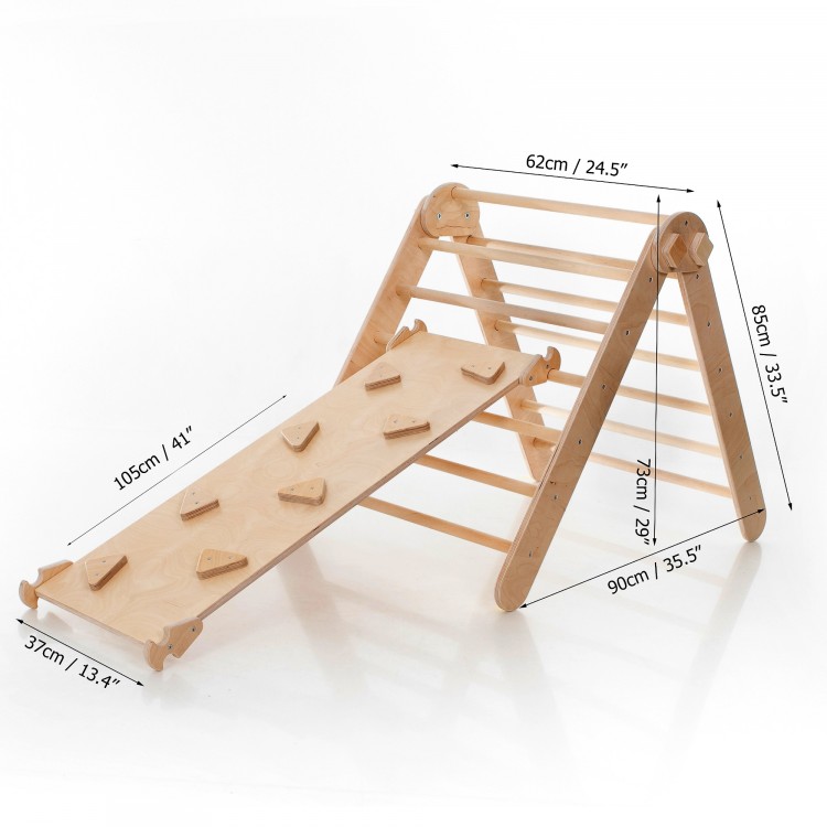 Adjustable Climbing Triangle with Ramp & Slide (Natural Lacquered)