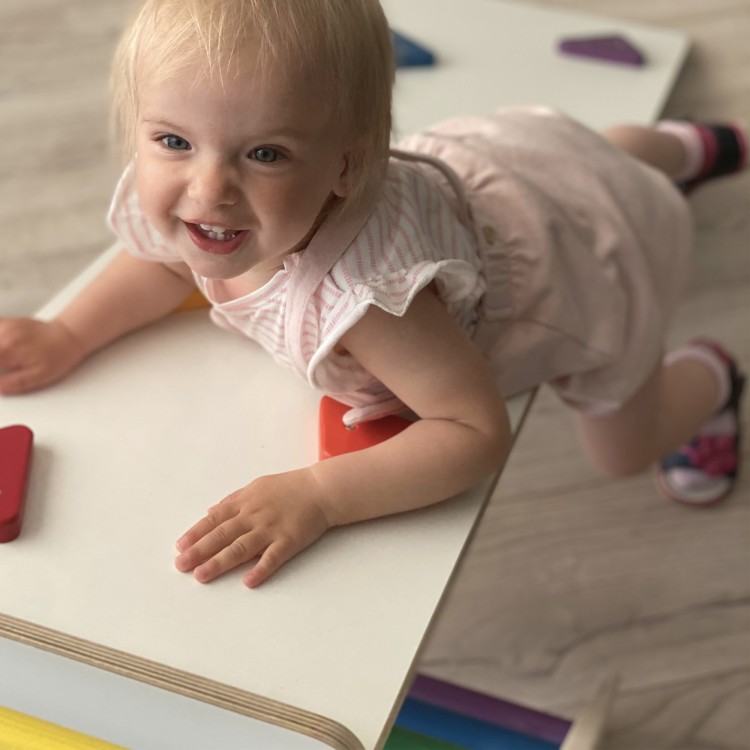 Adjustable Climbing Triangle with Ramp & Slide (White frame + Rainbow color bars and ramp steps)