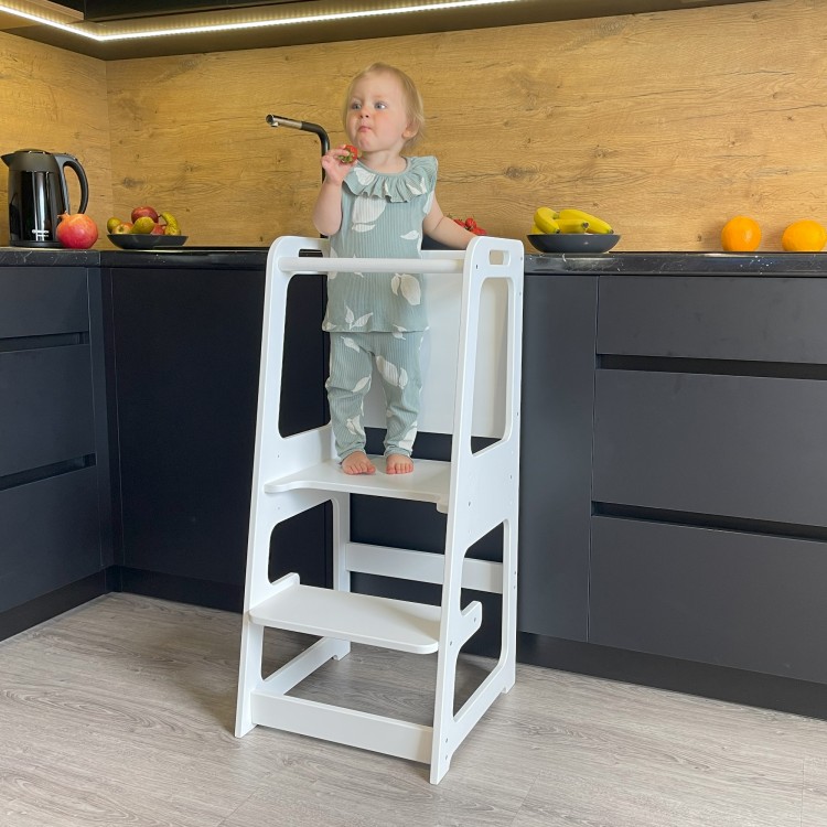 Kitchen helper tower with blackboard and Adjustable Height  - White