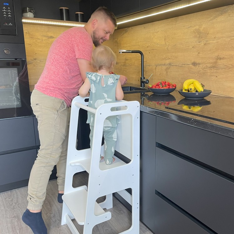 Kitchen helper tower with blackboard and Adjustable Height  - White