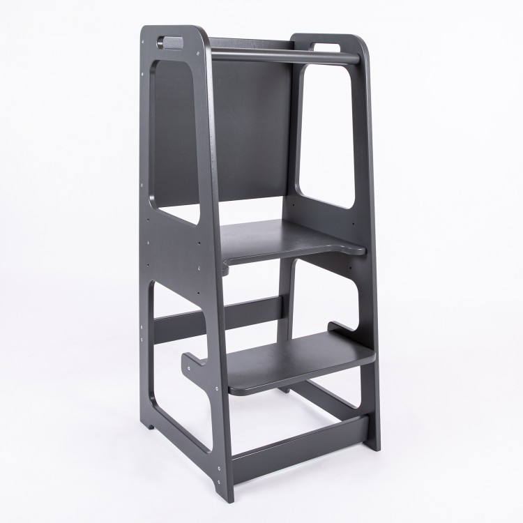 Kitchen helper tower with blackboard and Adjustable Height - Anthracite Grey