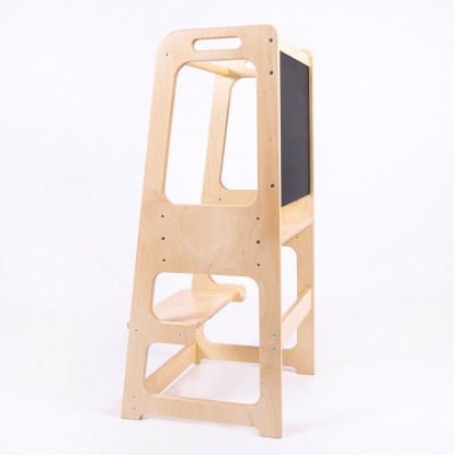 Kitchen helper tower with blackboard and Adjustable Height  - Natural Lacquered